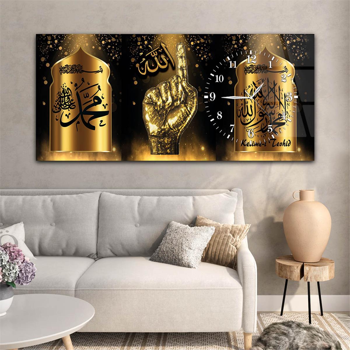 Side-Clock, Religious-Themed Horizontal Glass Wall Painting 041