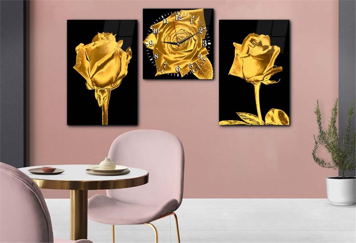 Tempered Glasss Wall Arts Art-Themed Set with Clock