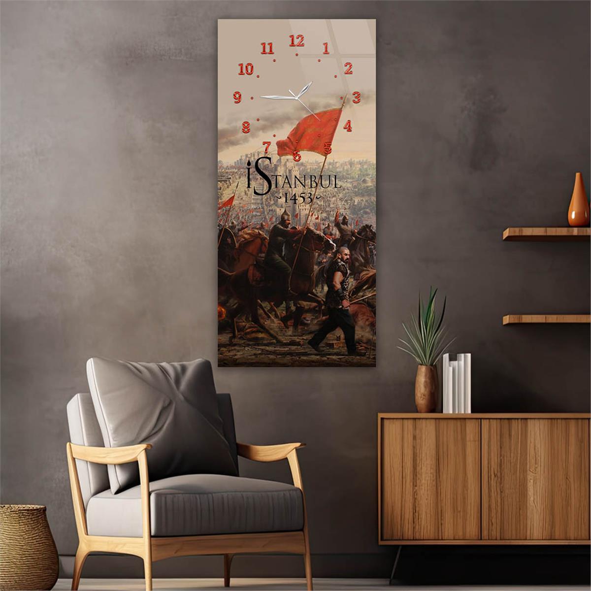 Vertical National Themed Glass Wall Art with Clock at the Top 032