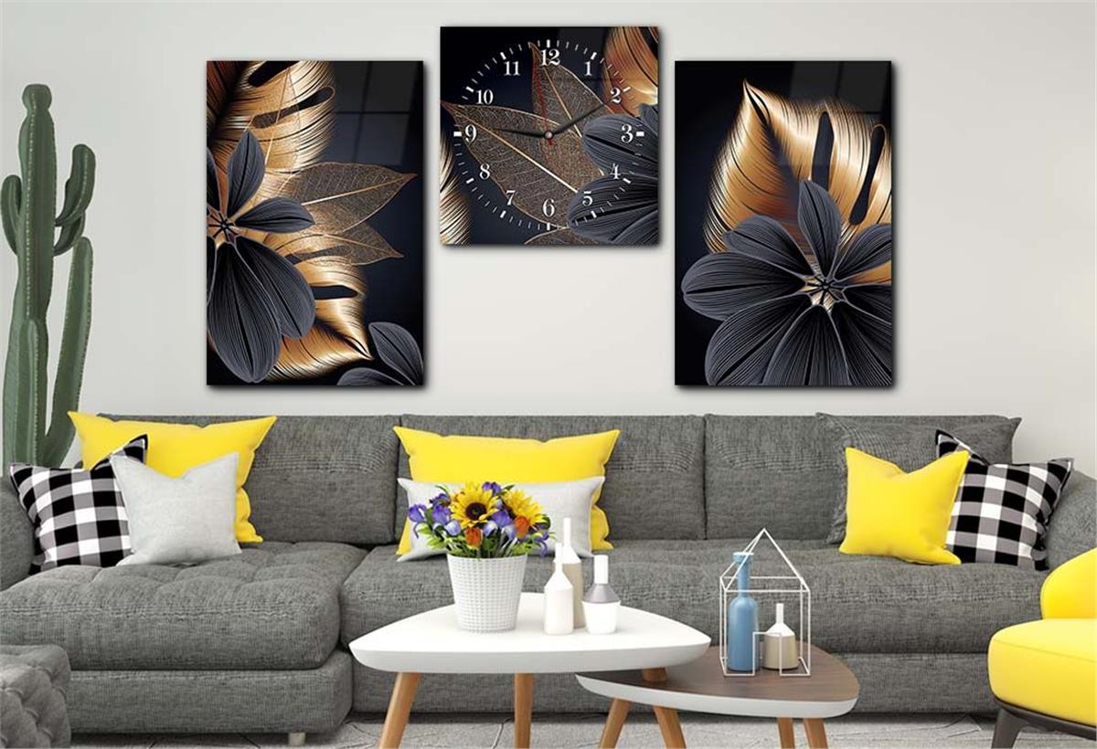 Tempered Glasss Wall Arts Art-Themed Set with Clock