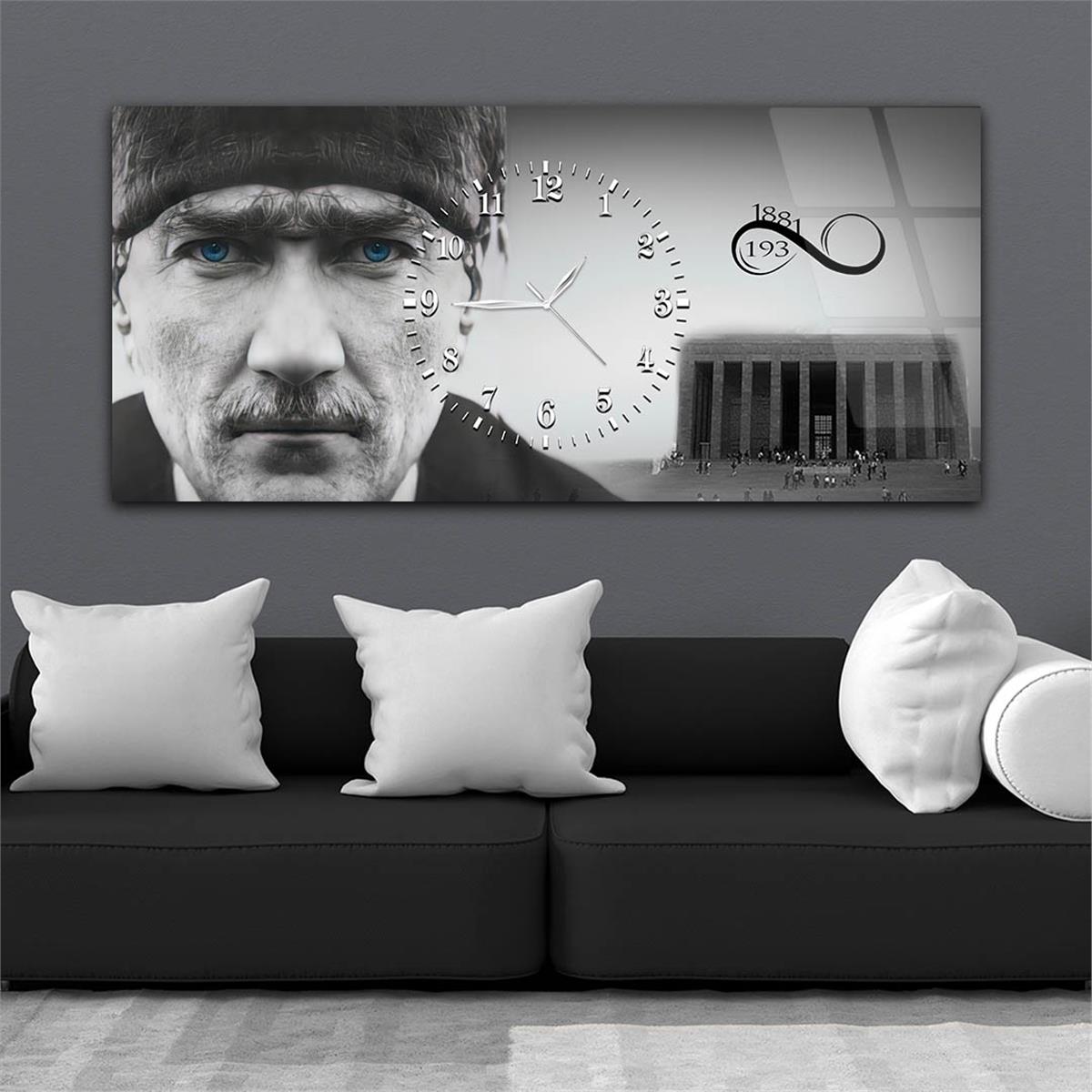 Atatürkün Mavi gözleri Anıtkabir ve 1881-1938  Saatli Cam Tablo 066