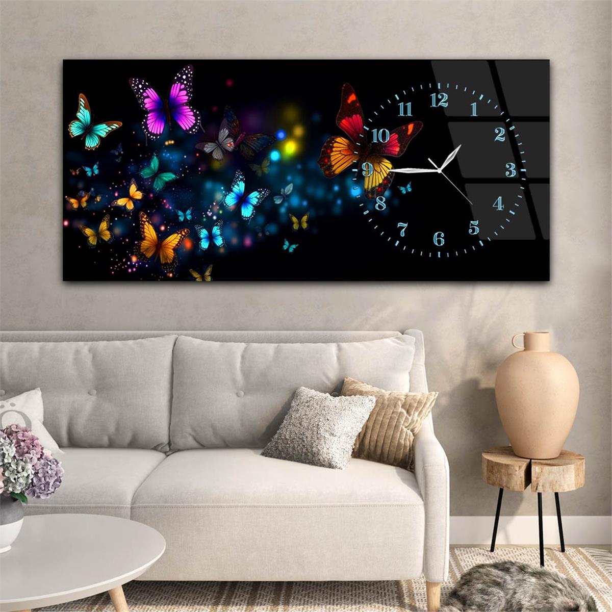 Yatay Saatli Yandan Sanat Temalı Cam Tablo 254