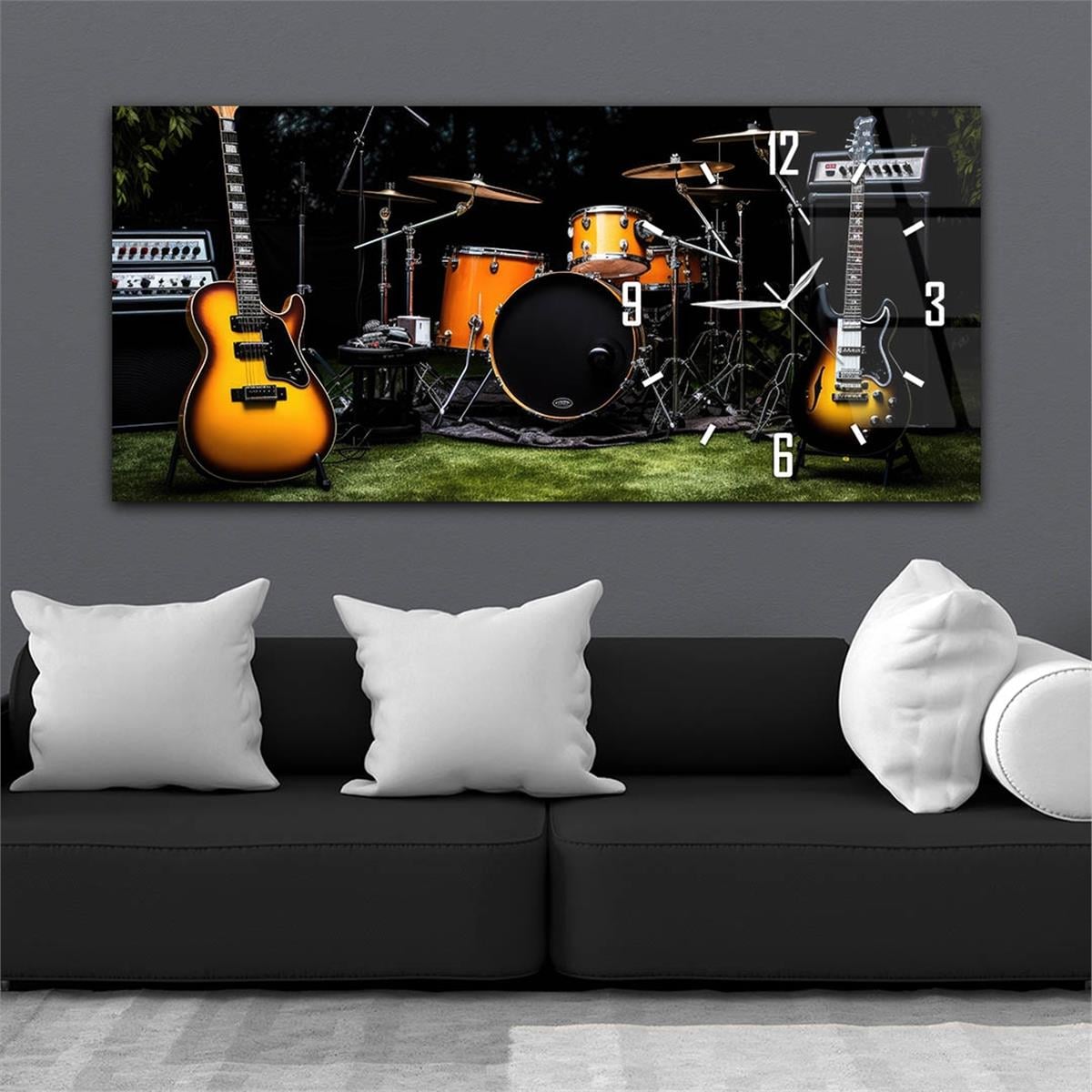 Yatay Saatli Yandan Sanat Temalı Cam Tablo 381