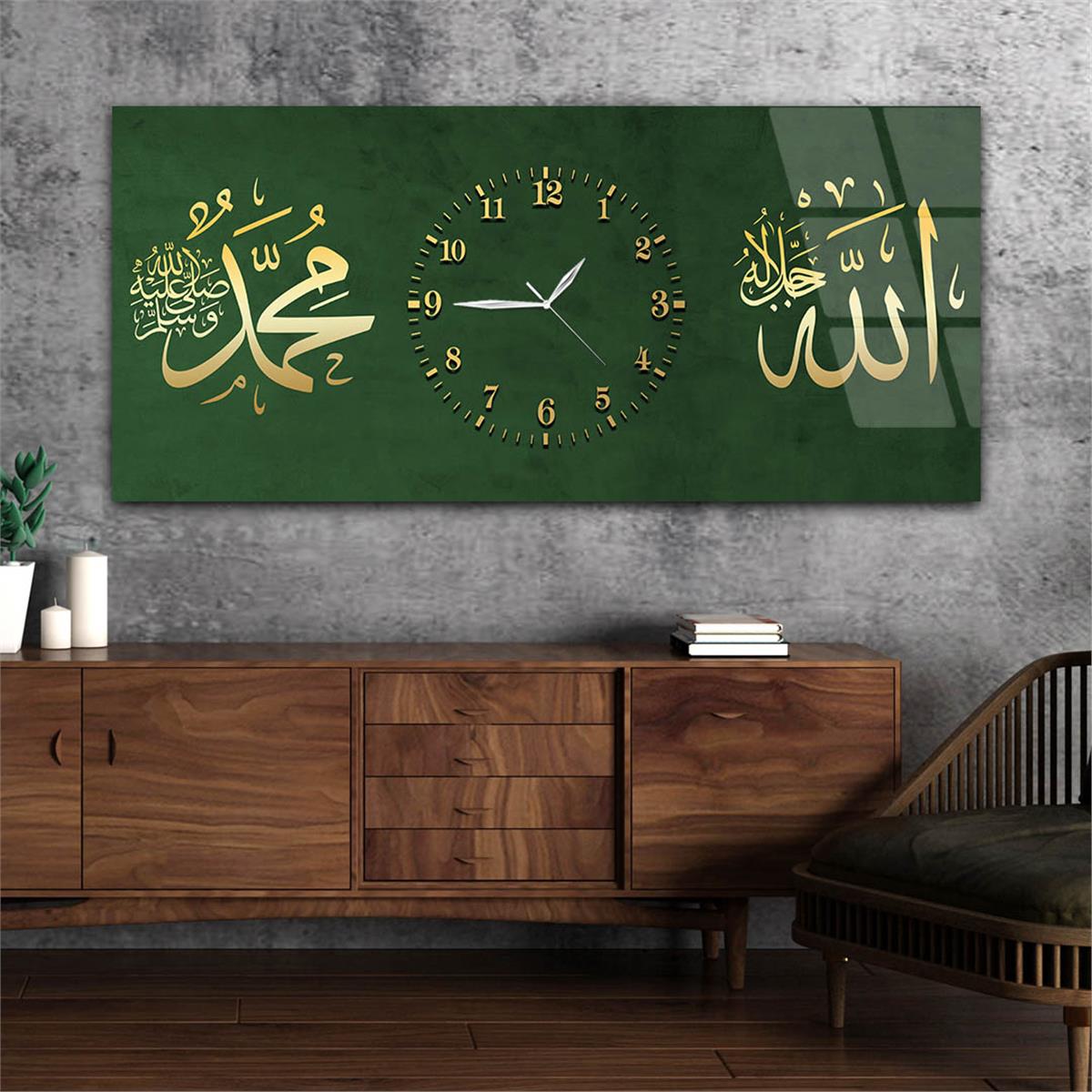 Horizontaal, in Het Midden Voorzien Van Een Klok, Religieus Thema Gehard Glasschilderij 061