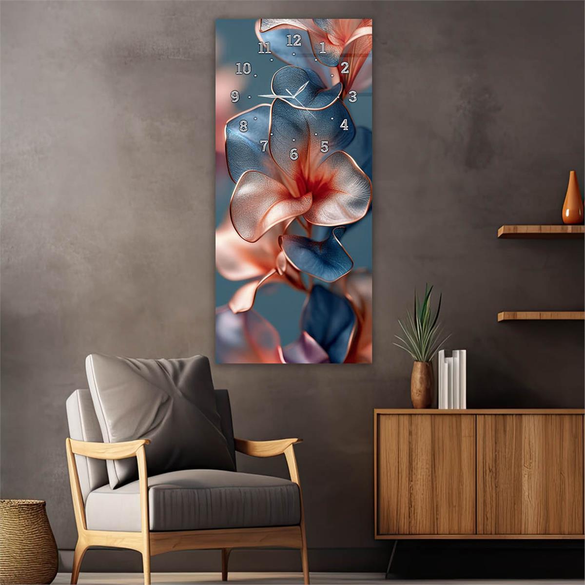 Vertical Art Themed Glass Wall Art with Clock at the Top 040