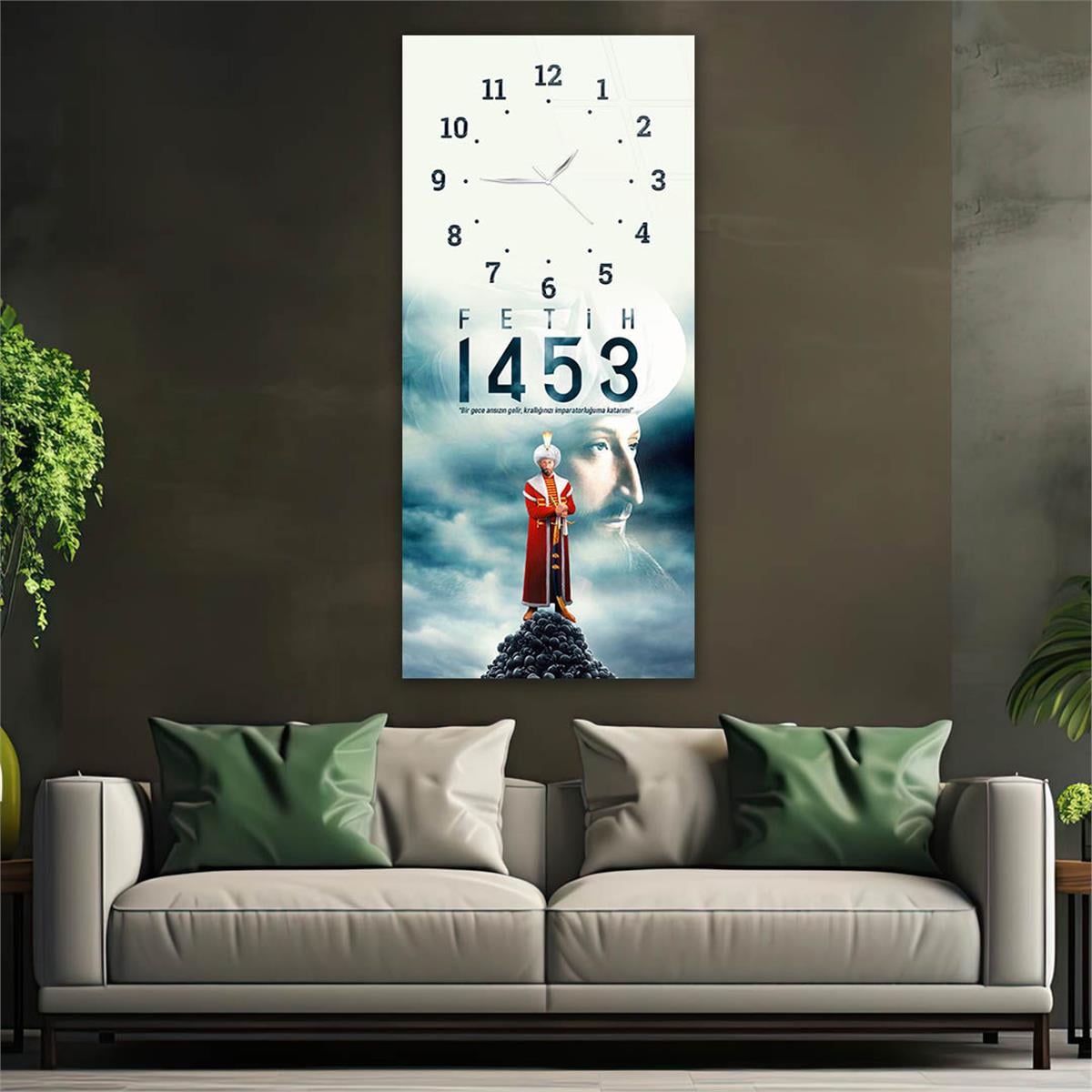 Vertical National Themed Glass Wall Art with Clock at the Top 031