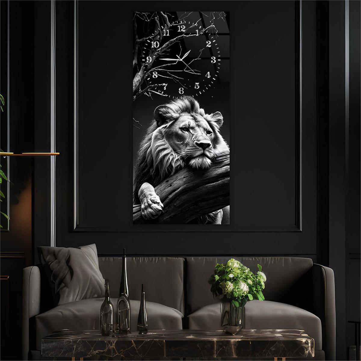 Dikey Üstten Saatli Sanat Temalı Cam Tablo 093