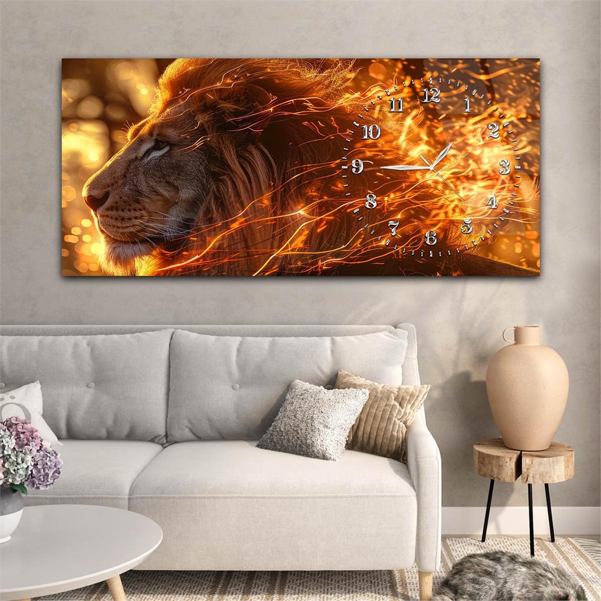 Yatay Saatli Yandan Sanat Temalı Cam Tablo 306