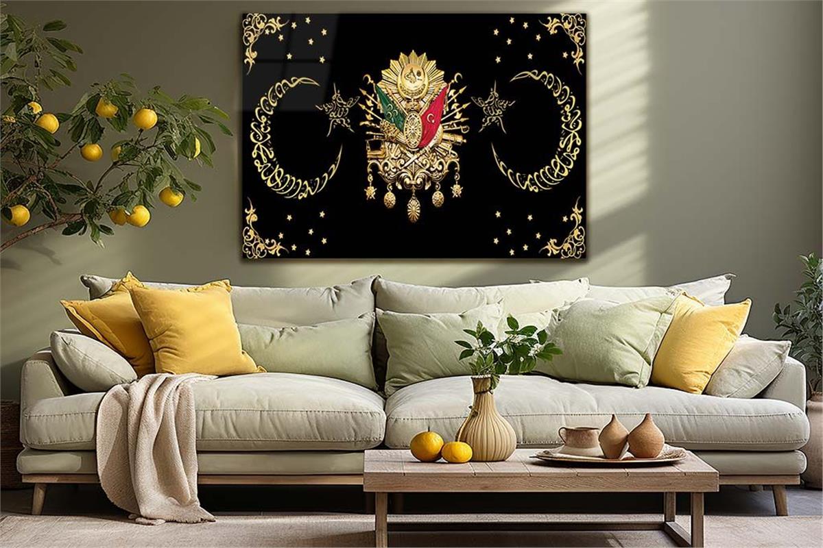 OSMANLI DEVLET ARMASI VE AY YILDIZ GÖRSELLİ CAM TABLO