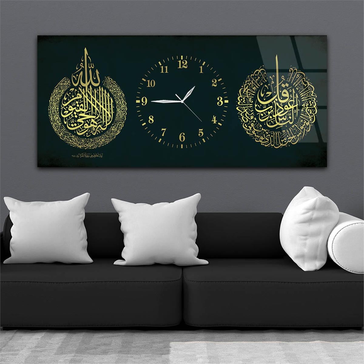 Horizontaal, in Het Midden Voorzien Van Een Klok, Religieus Thema Gehard Glasschilderij 085