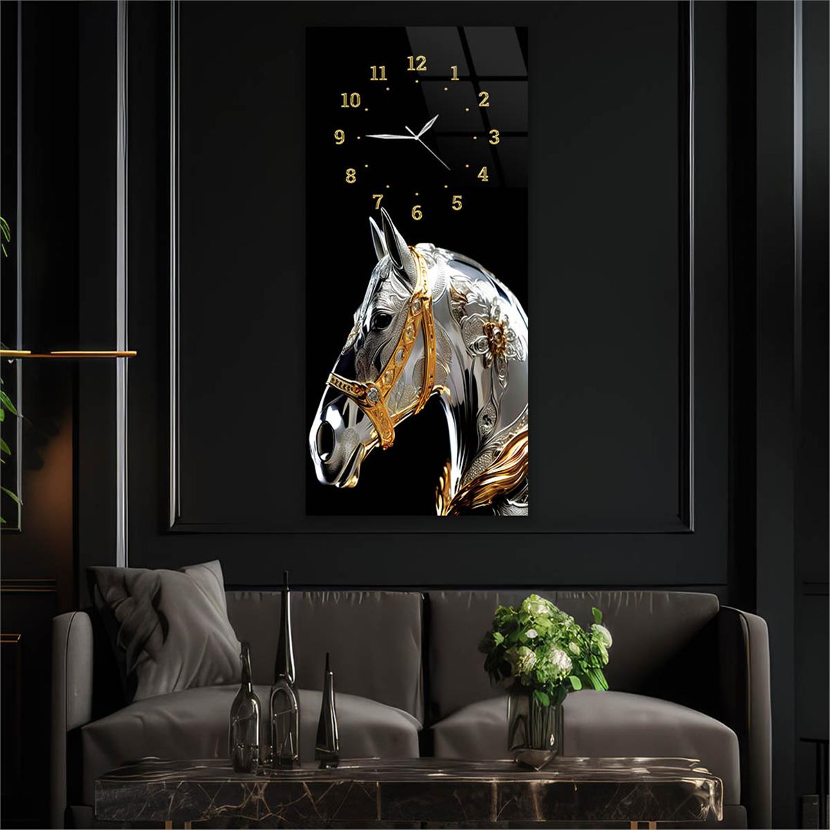 Vertical Art Themed Glass Wall Art with Clock at the Top 045