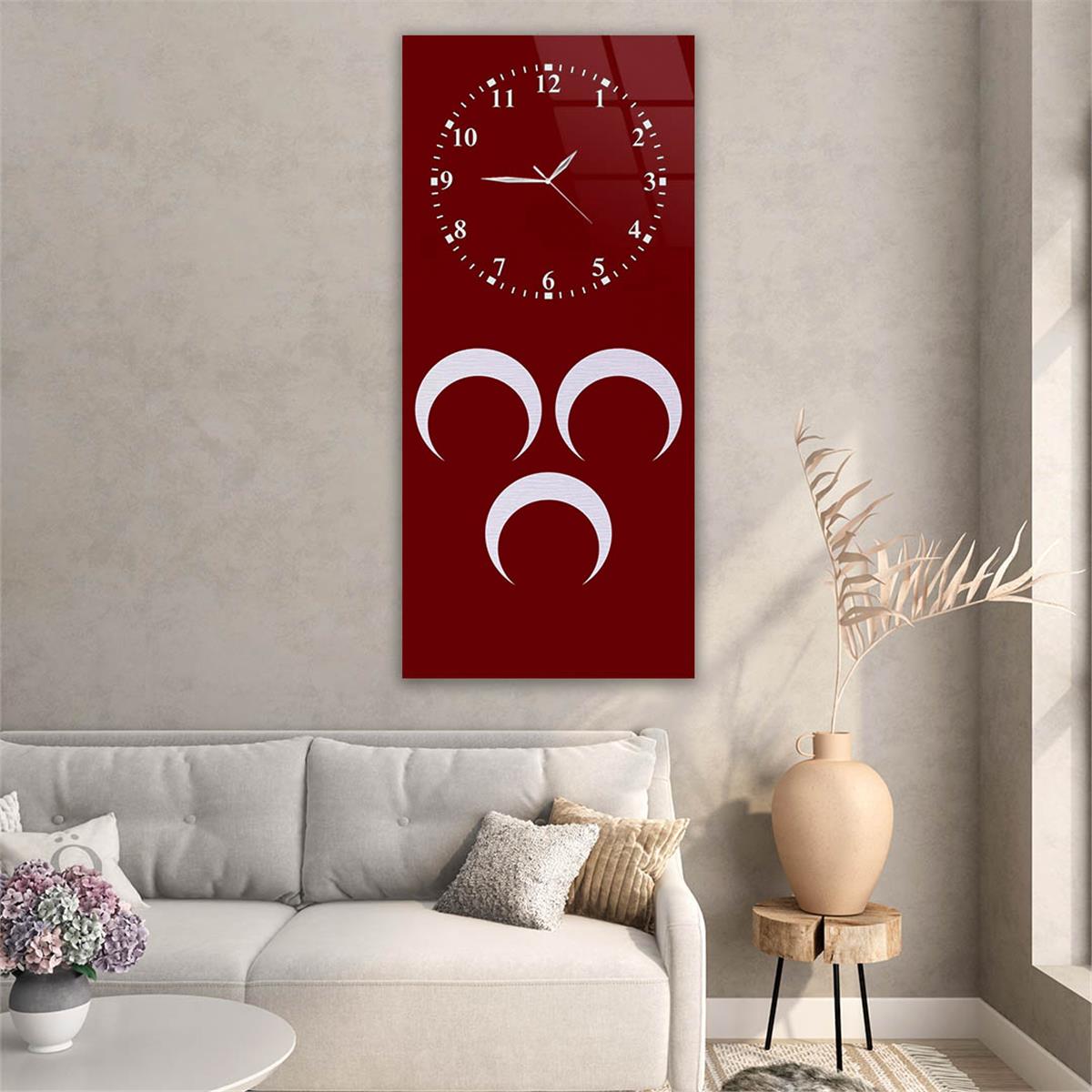 Dikey Üstten Saatli Vatan Temalı Cam Tablo 041