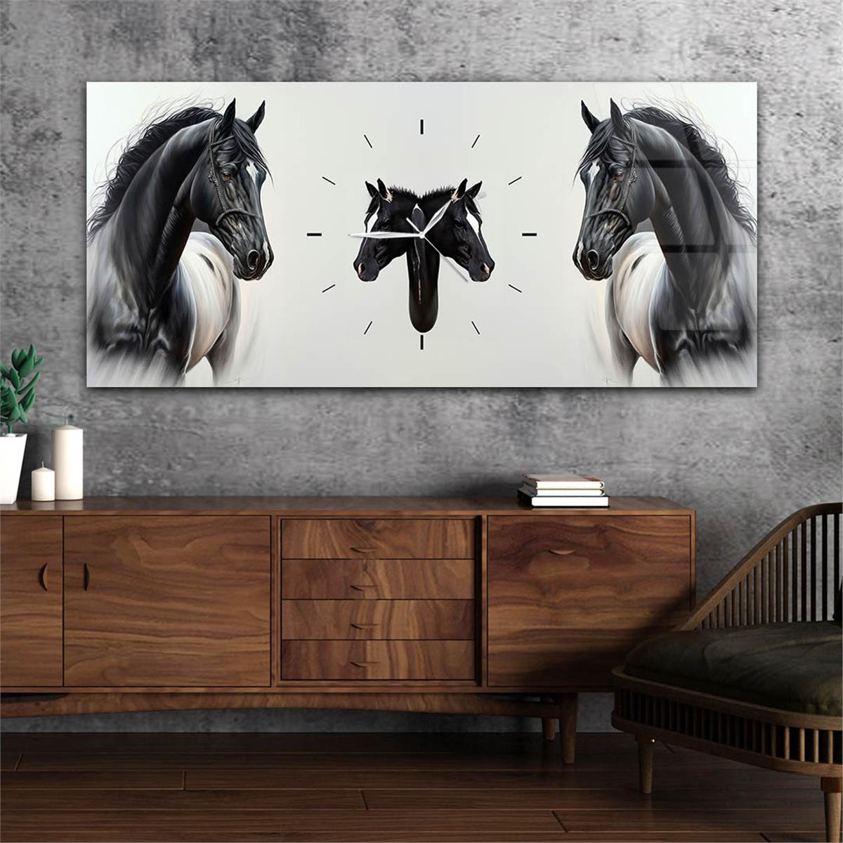 Horizontaal, in Het Midden Voorzien Van Een Klok, Kunst En Natuur Thema Gehard Glasschilderij 060