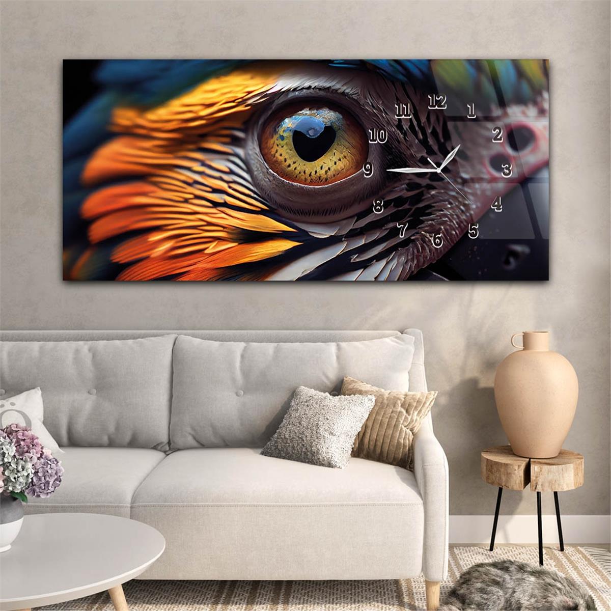Yatay Saatli Yandan Sanat ve Doğa Temalı Cam Tablo 127