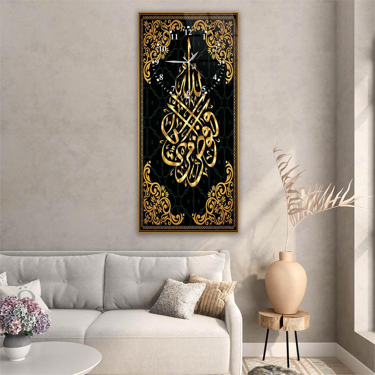 Vertical Religious Themed Glass Wall Art with Clock at the Top  025