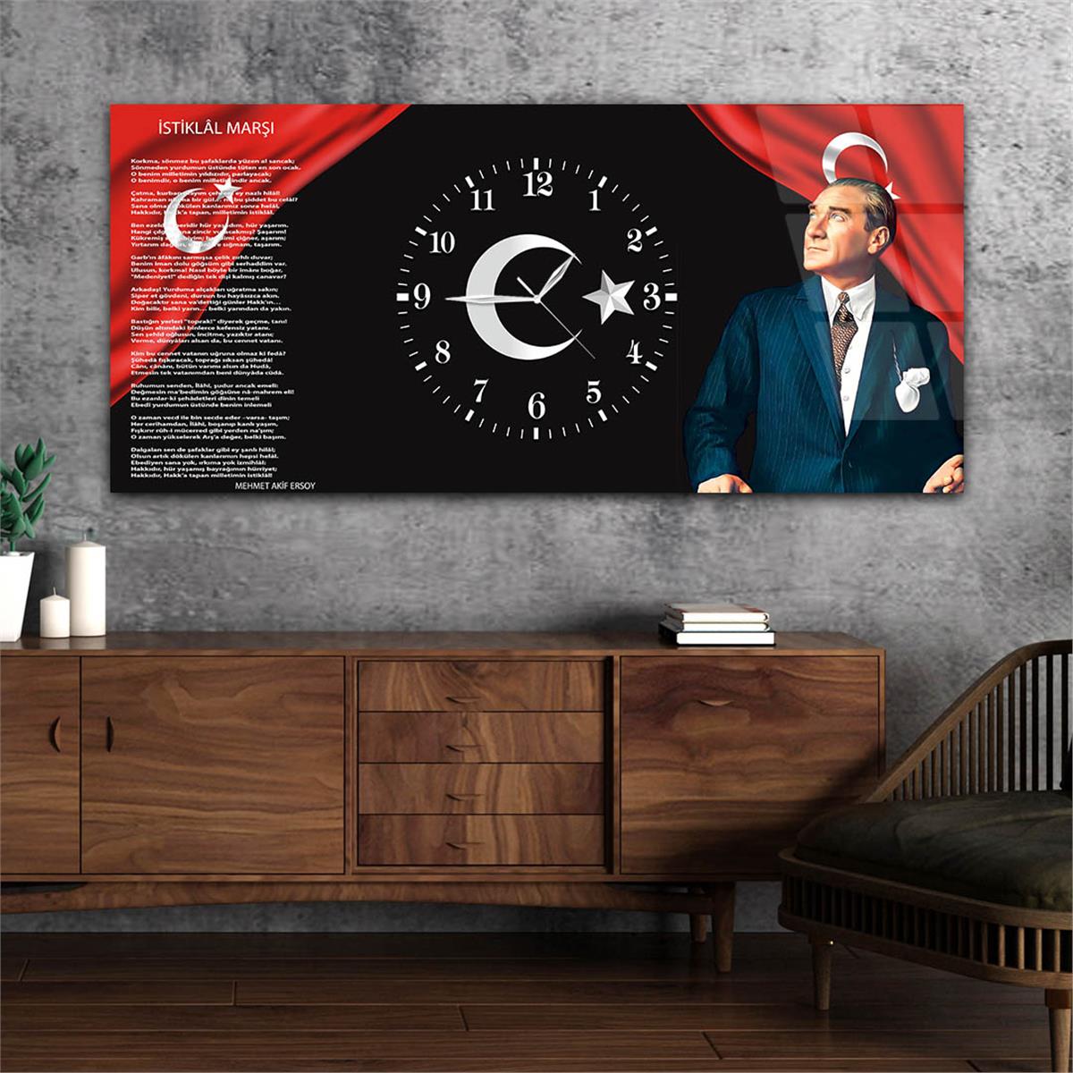 Horizontaal, in Het Midden Voorzien Van Een Klok, Nationaal Thema Gehard Glasschilderij 007