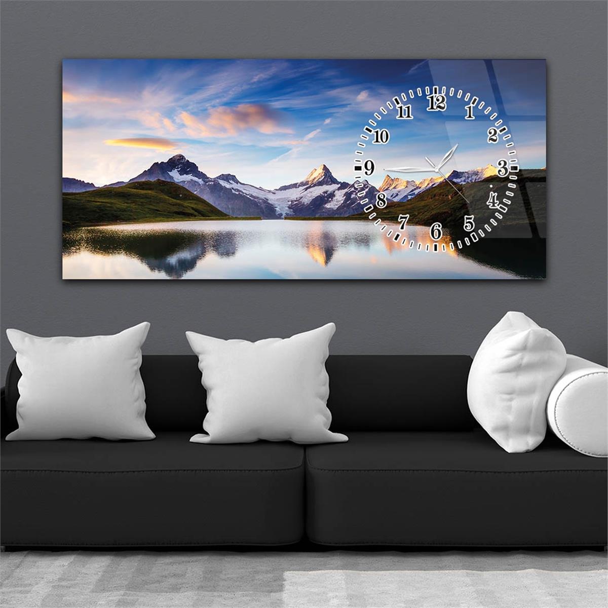 Yatay Saatli Yandan Sanat ve Doğa Temalı Cam Tablo 094