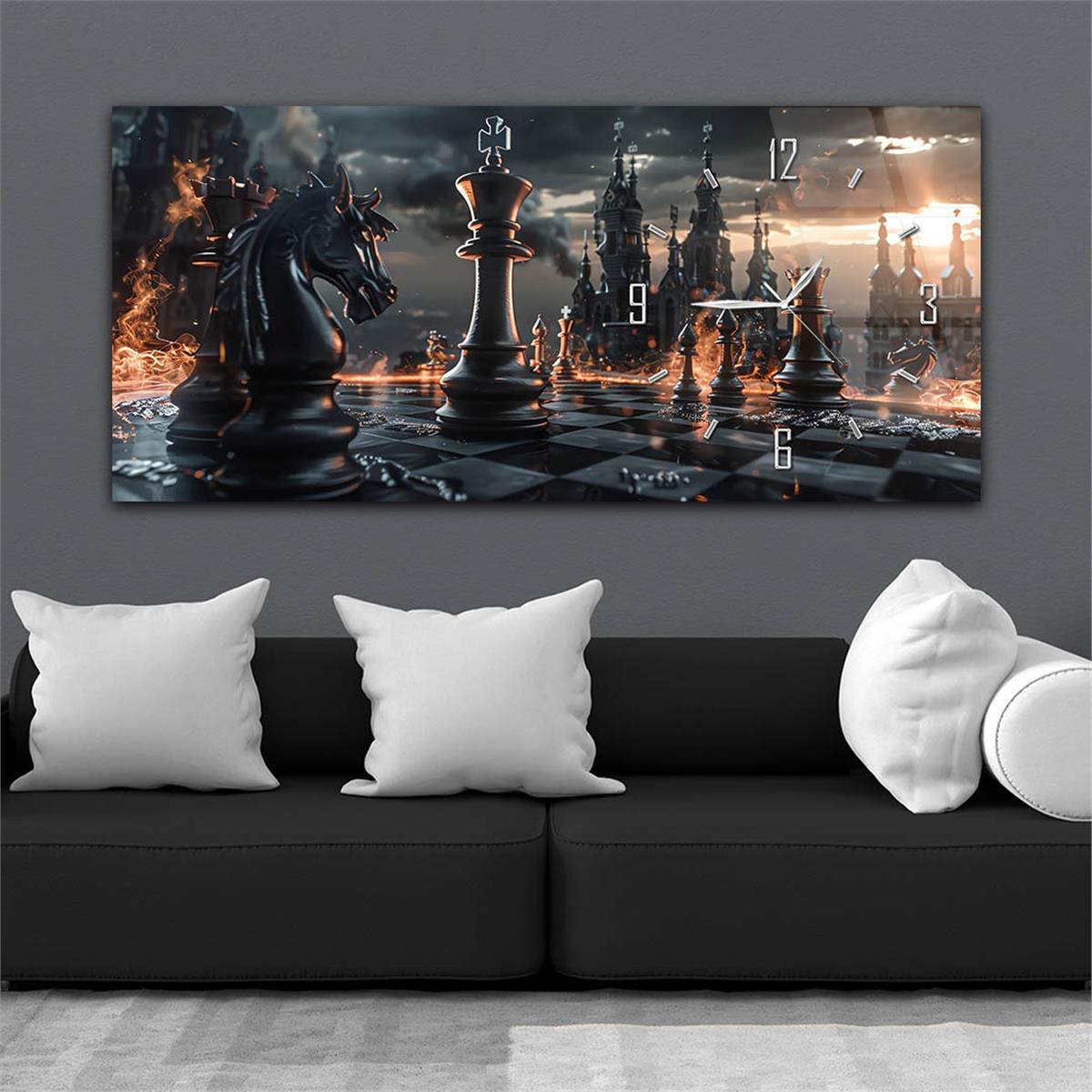 Yatay Saatli Yandan Sanat Temalı Cam Tablo 297