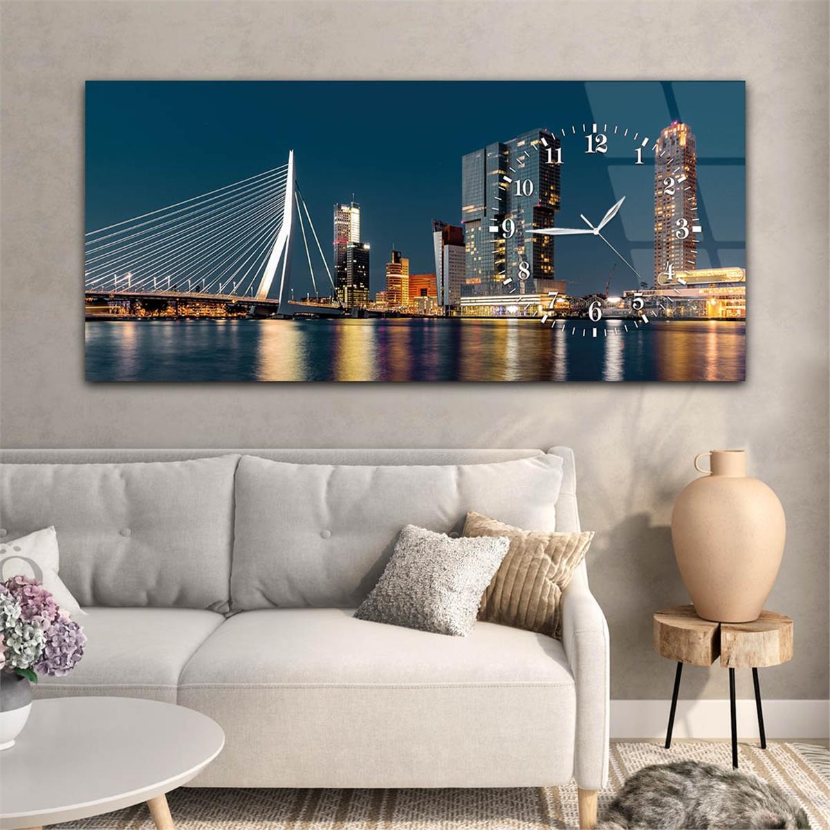 Yatay Saatli Yandan Sanat ve Doğa Temalı Cam Tablo 108