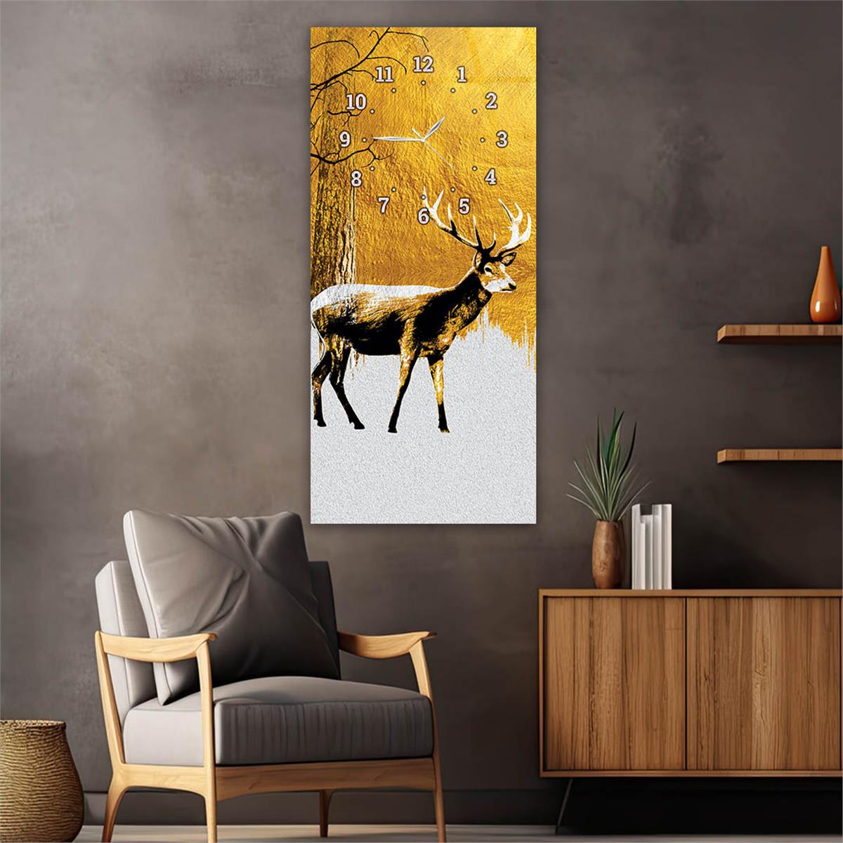 Dikey Üstten Saatli Sanat Temalı Cam Tablo 053