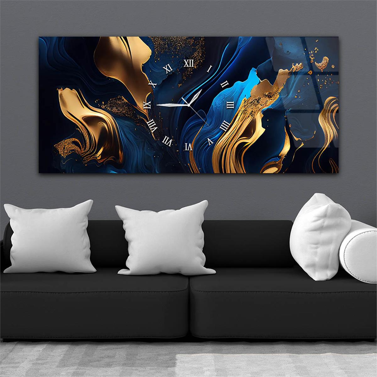 لوحة زجاجية أفقية ذات طابع فني و طبيعي مع ساعة في الوسط 046