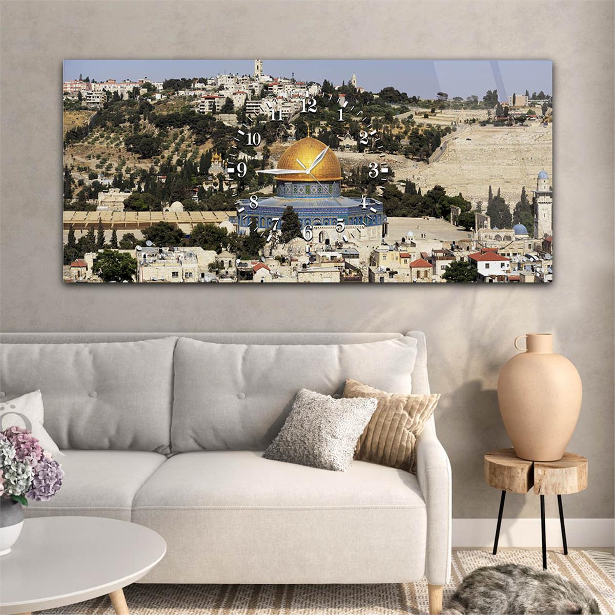 Horizontaal, in Het Midden Voorzien Van Een Klok, Religieus Thema Gehard Glasschilderij 012