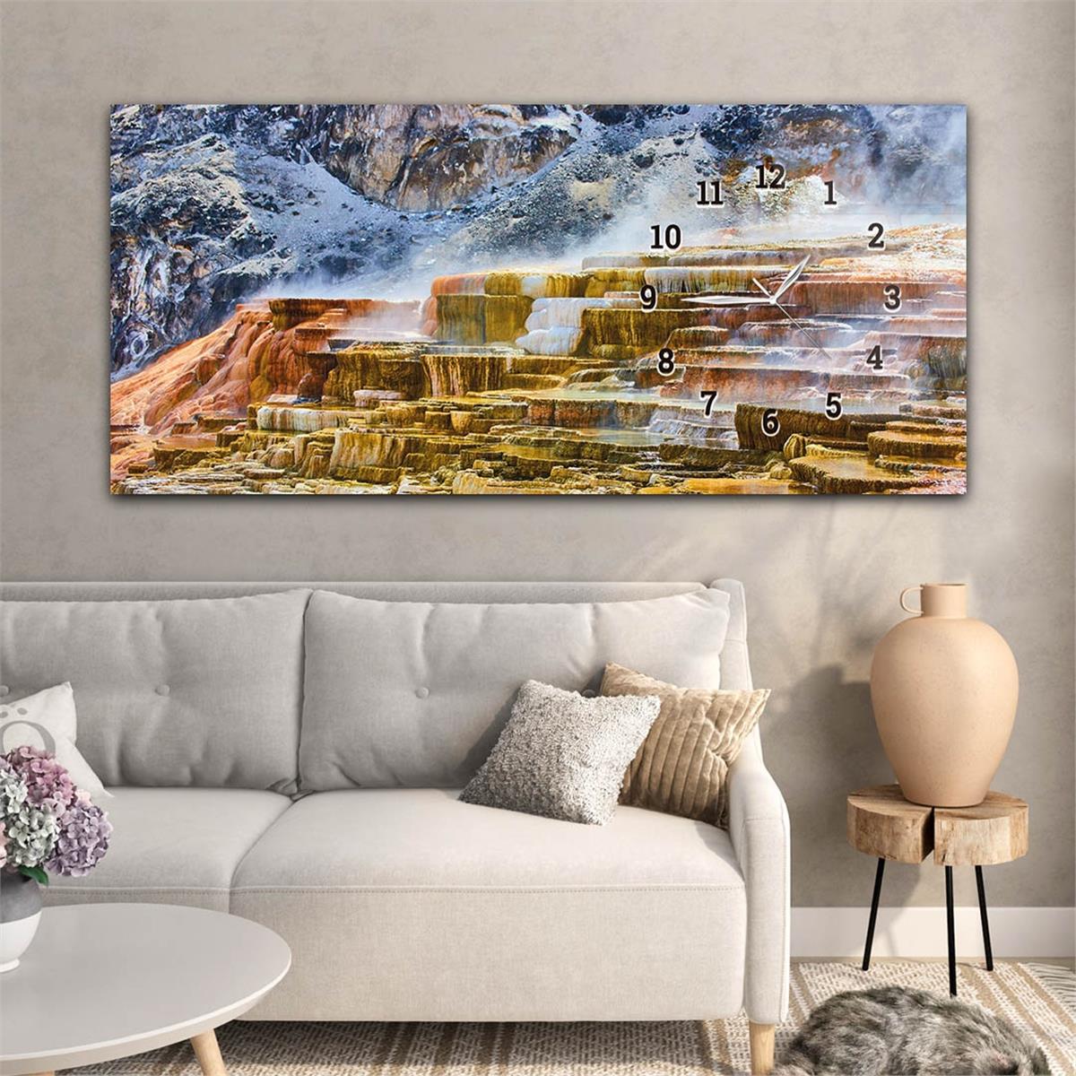 Yatay Saatli Yandan Sanat ve Doğa Temalı Cam Tablo 124