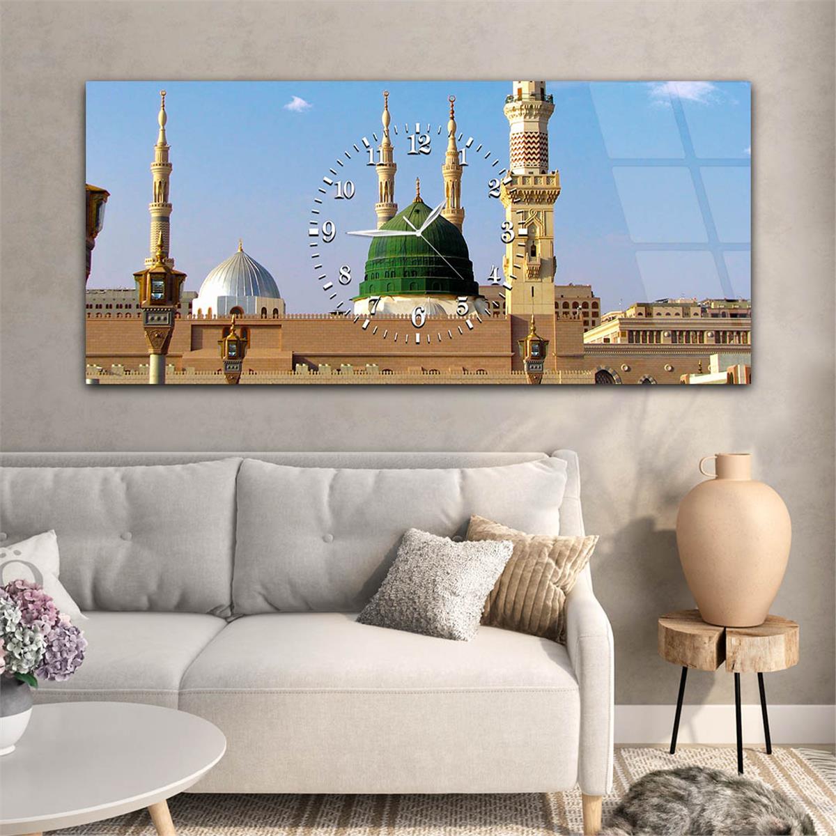 لوحة زجاجية أفقية ذات طابع ديني مع ساعة في الوسط 002