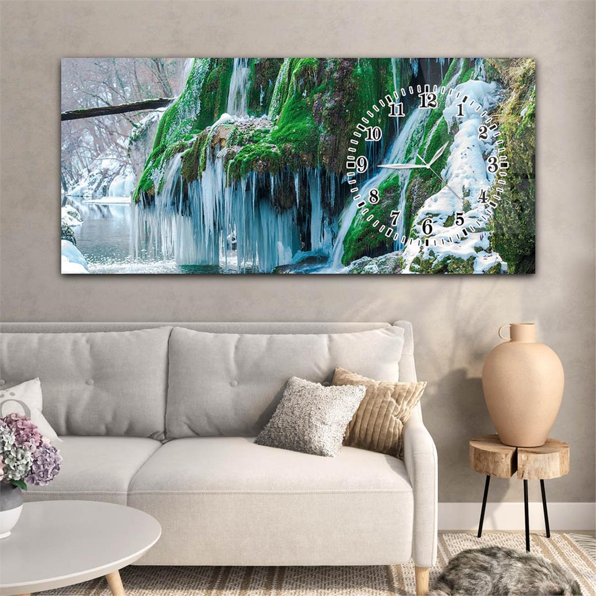 Yatay Saatli Yandan Sanat ve Doğa Temalı Cam Tablo 095