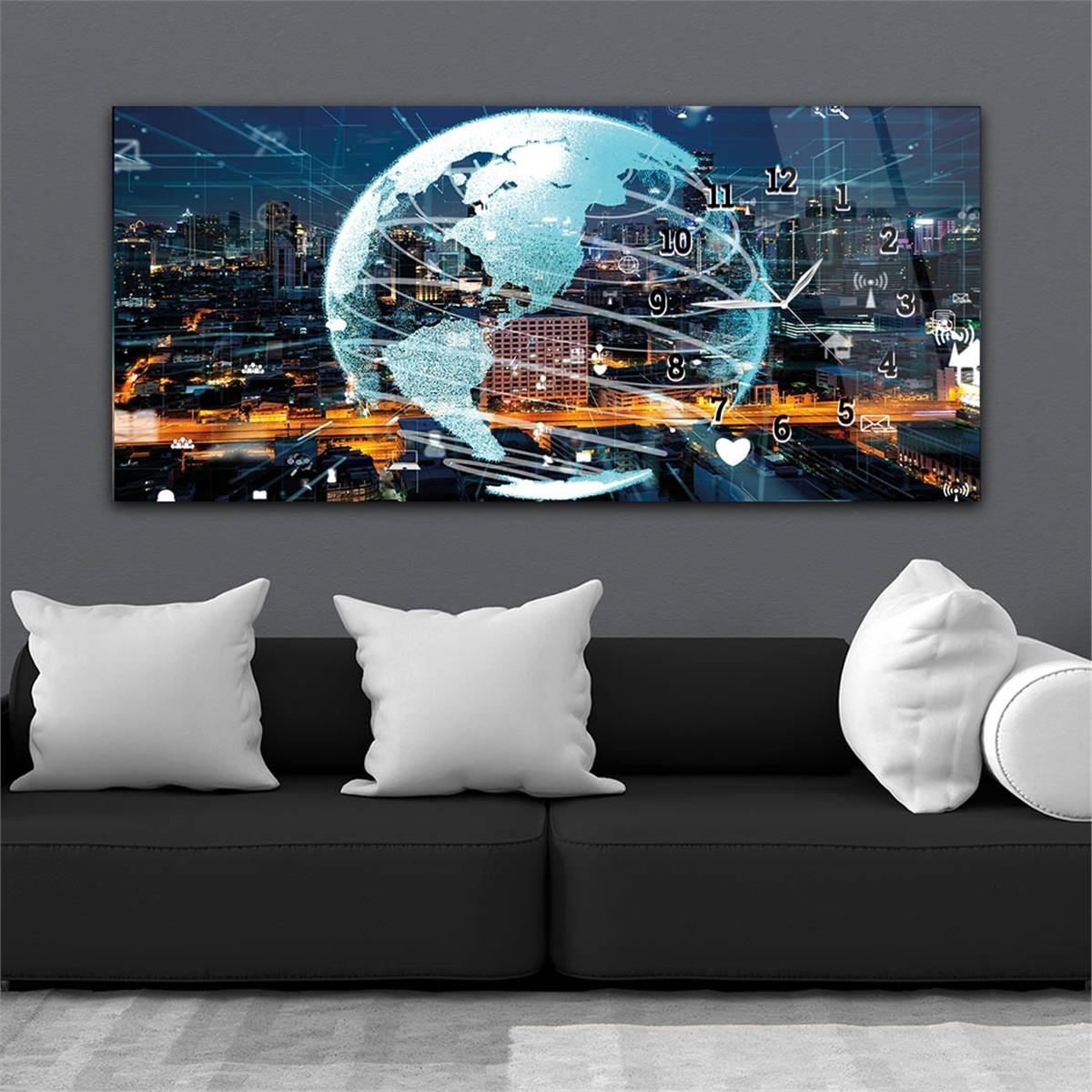 Horizontaal, Aan De Zijkant Voorzien Van Een Klok, Kunst en Natuur Thema Gehard Glasschilderij 210