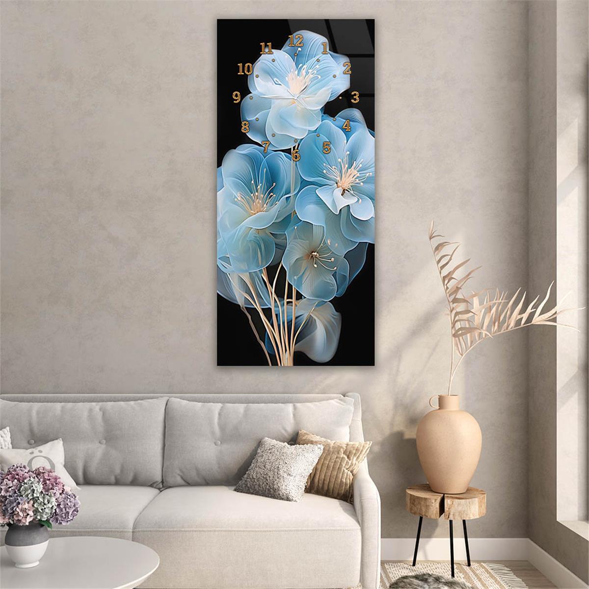 Vertical Art Themed Glass Wall Art with Clock at the Top 041