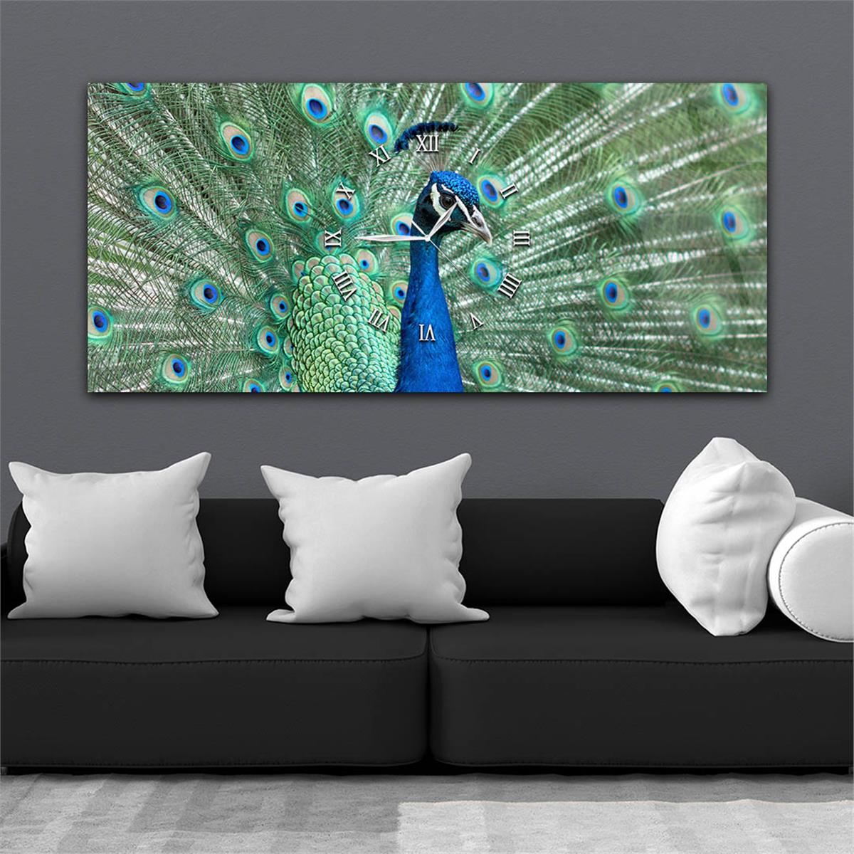 لوحة زجاجية أفقية ذات طابع فني و طبيعي مع ساعة في الوسط 026