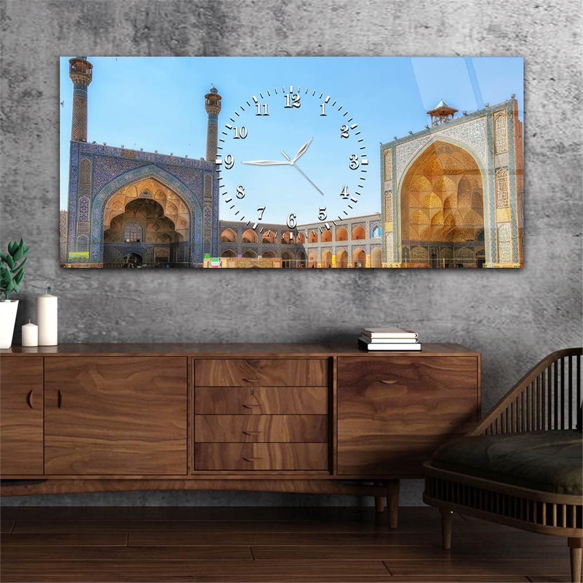 لوحة زجاجية أفقية ذات طابع ديني مع ساعة في الوسط 036