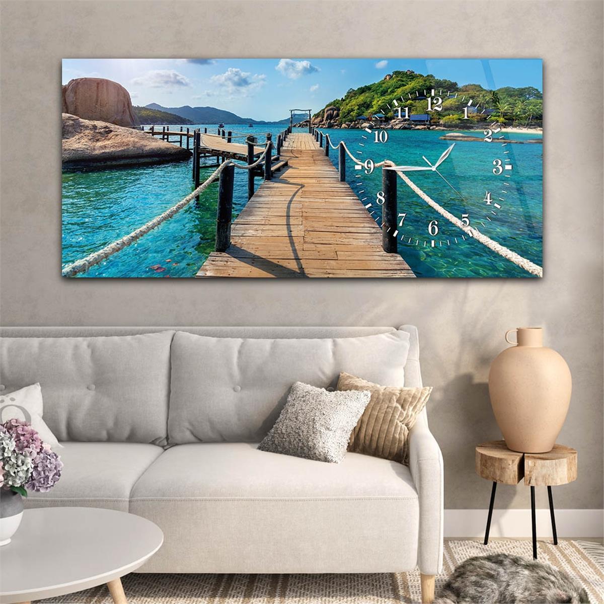 Yatay Saatli Yandan Sanat ve Doğa Temalı Cam Tablo 013