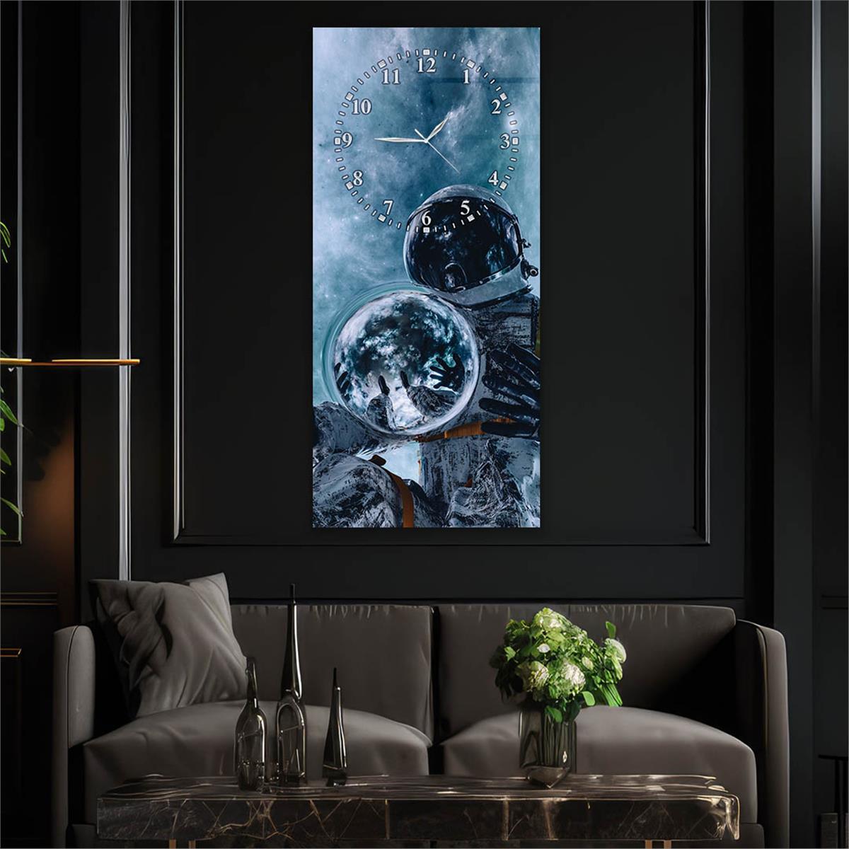 Vertical Art Themed Glass Wall Art with Clock at the Top 065