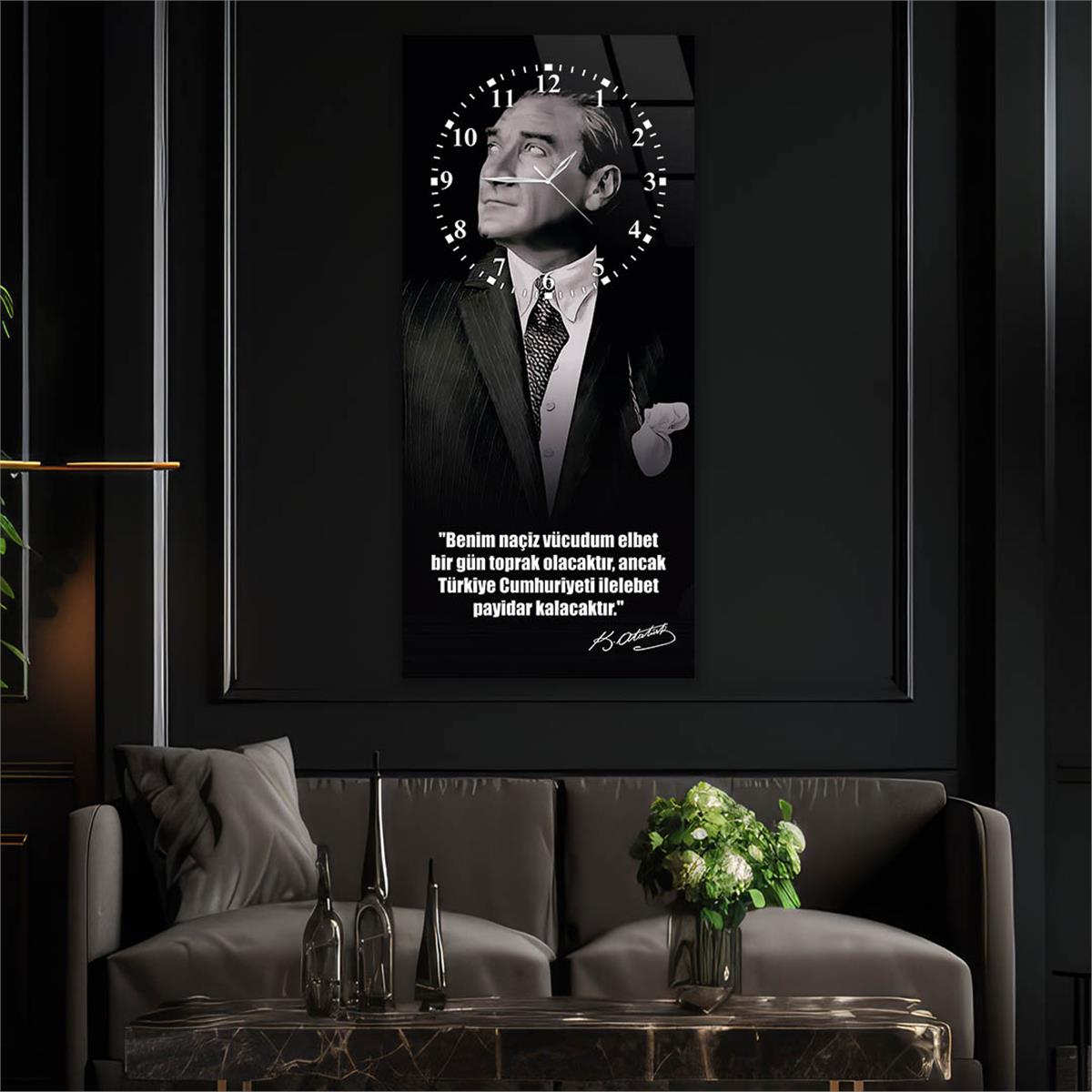 Vertical National Themed Glass Wall Art with Clock at the Top 008