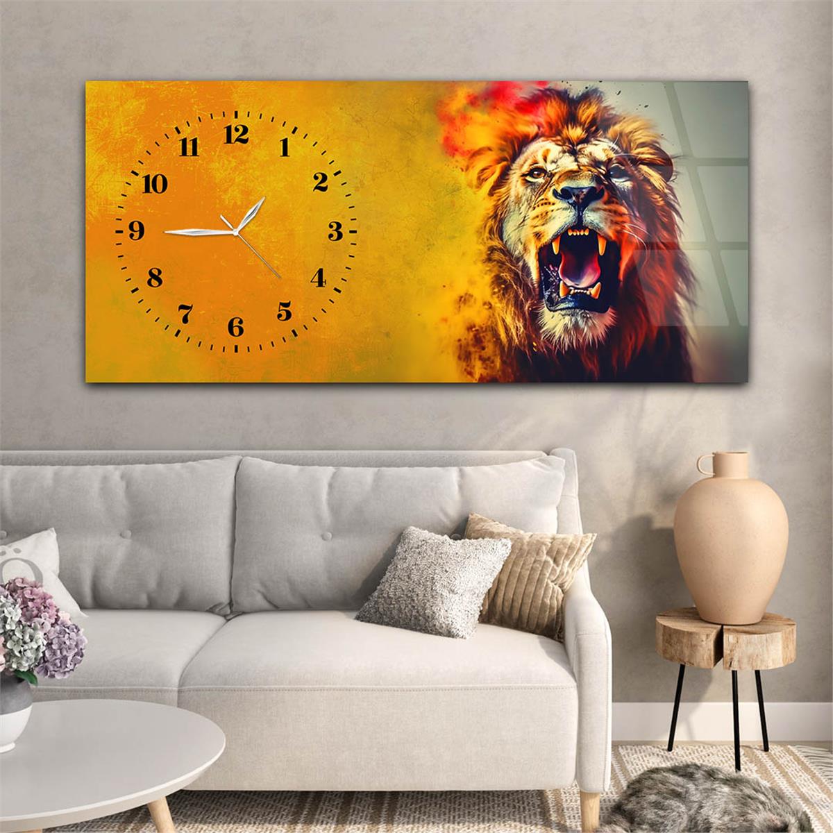 Yatay Saatli Yandan Sanat Temalı Cam Tablo 376