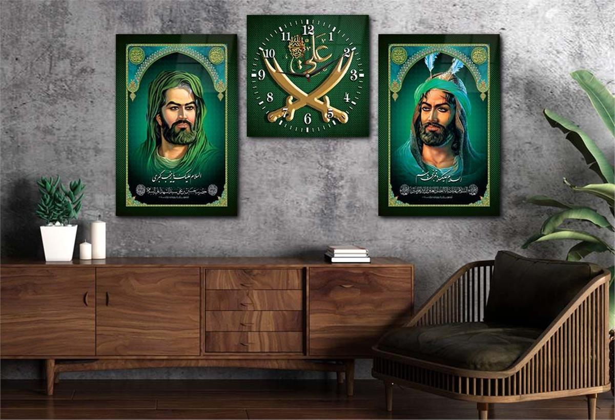 Hz. Ali And Zulfikar Sword Tempered Glass Wall Art Set with Clock