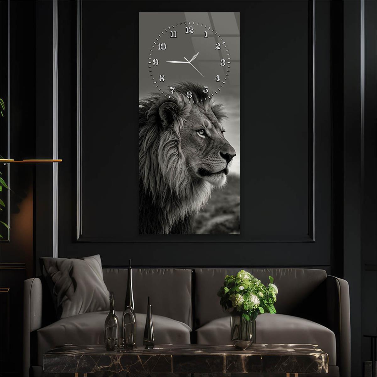 Dikey Üstten Saatli Sanat Temalı Cam Tablo 092