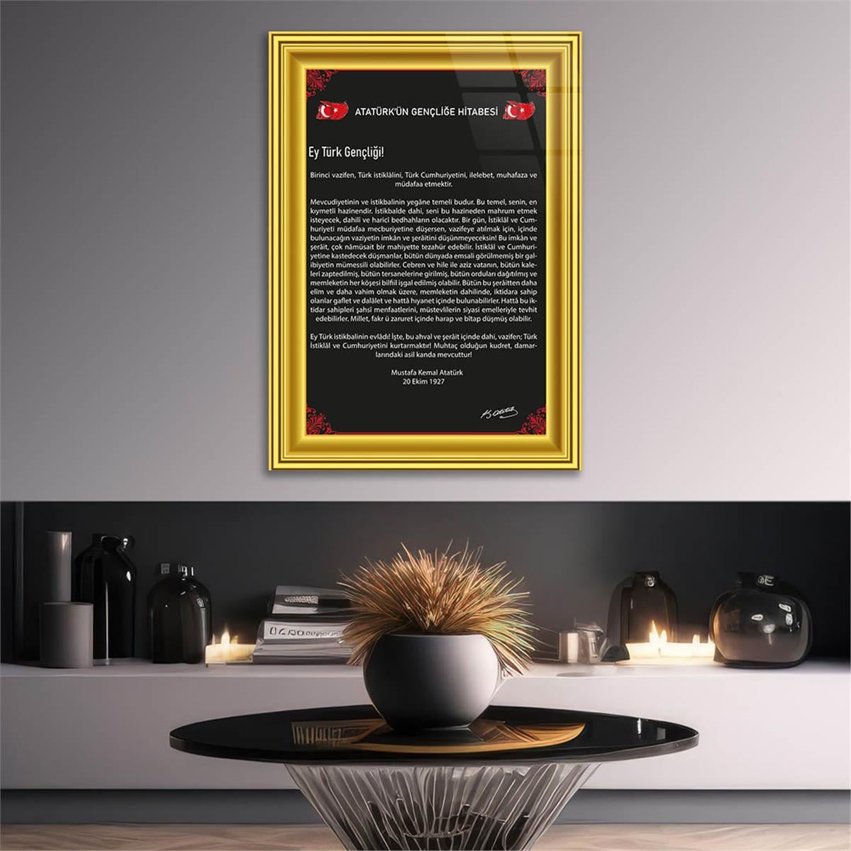 Atatürks Address to the Turkish Youth Glass Wall Art 