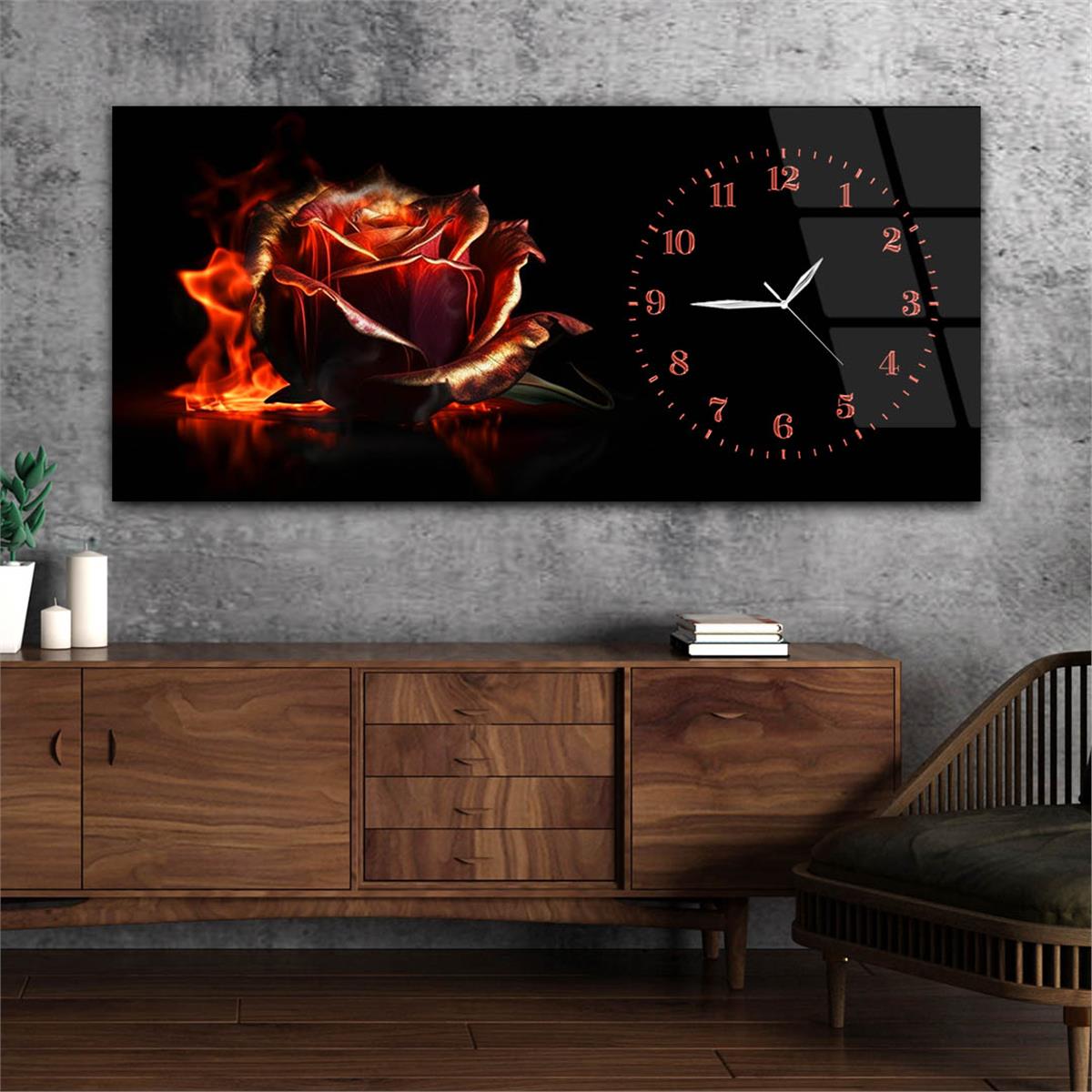 Yatay Saatli Yandan Sanat Temalı Cam Tablo 262