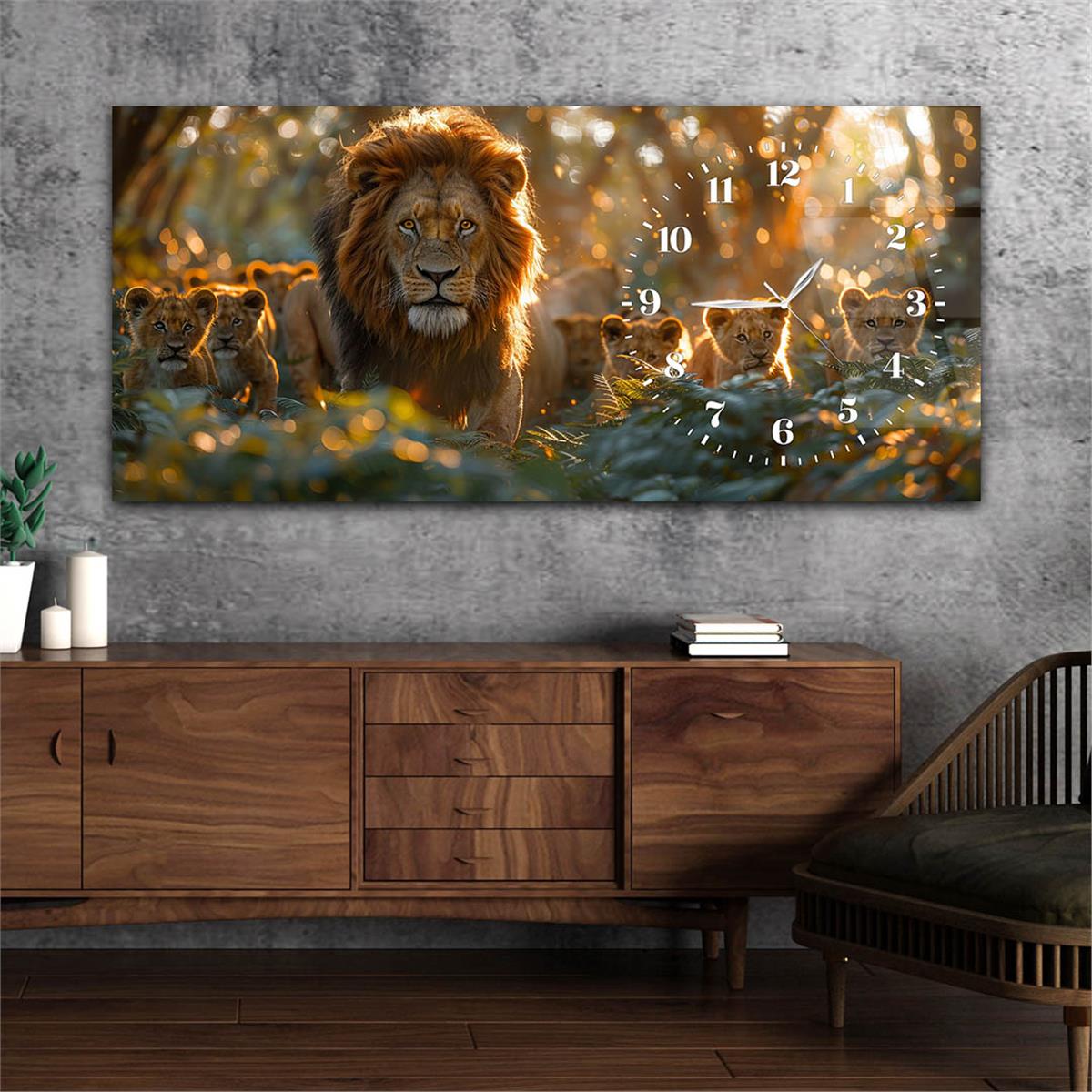 Yatay Saatli Yandan Sanat Temalı Cam Tablo 377