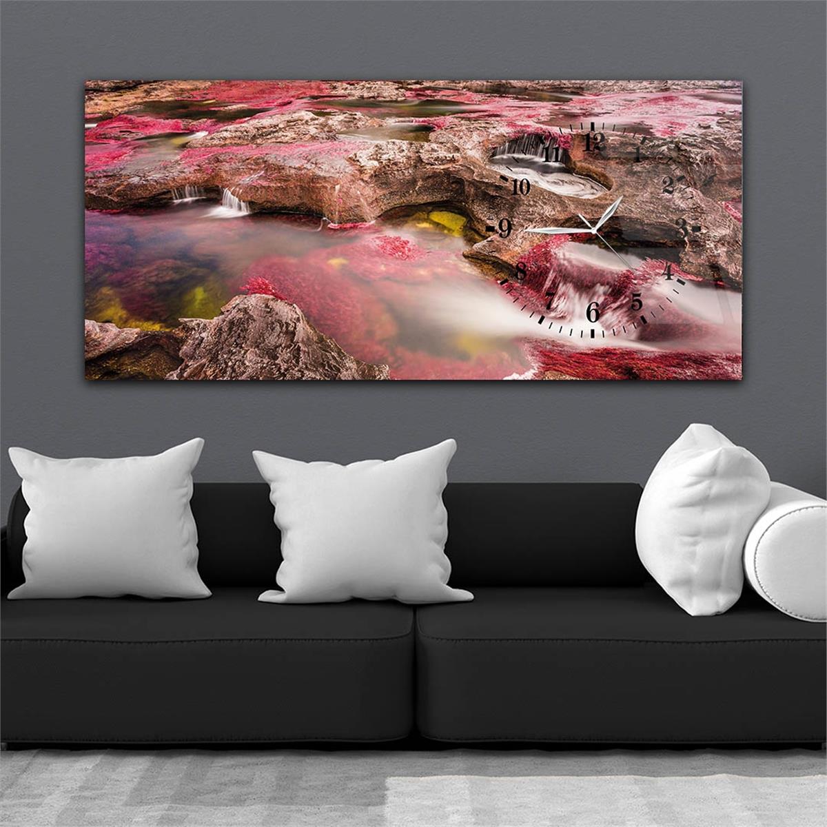 Side-Clock, Art And Nature-Themed Horizontal Glass Wall Painting 027