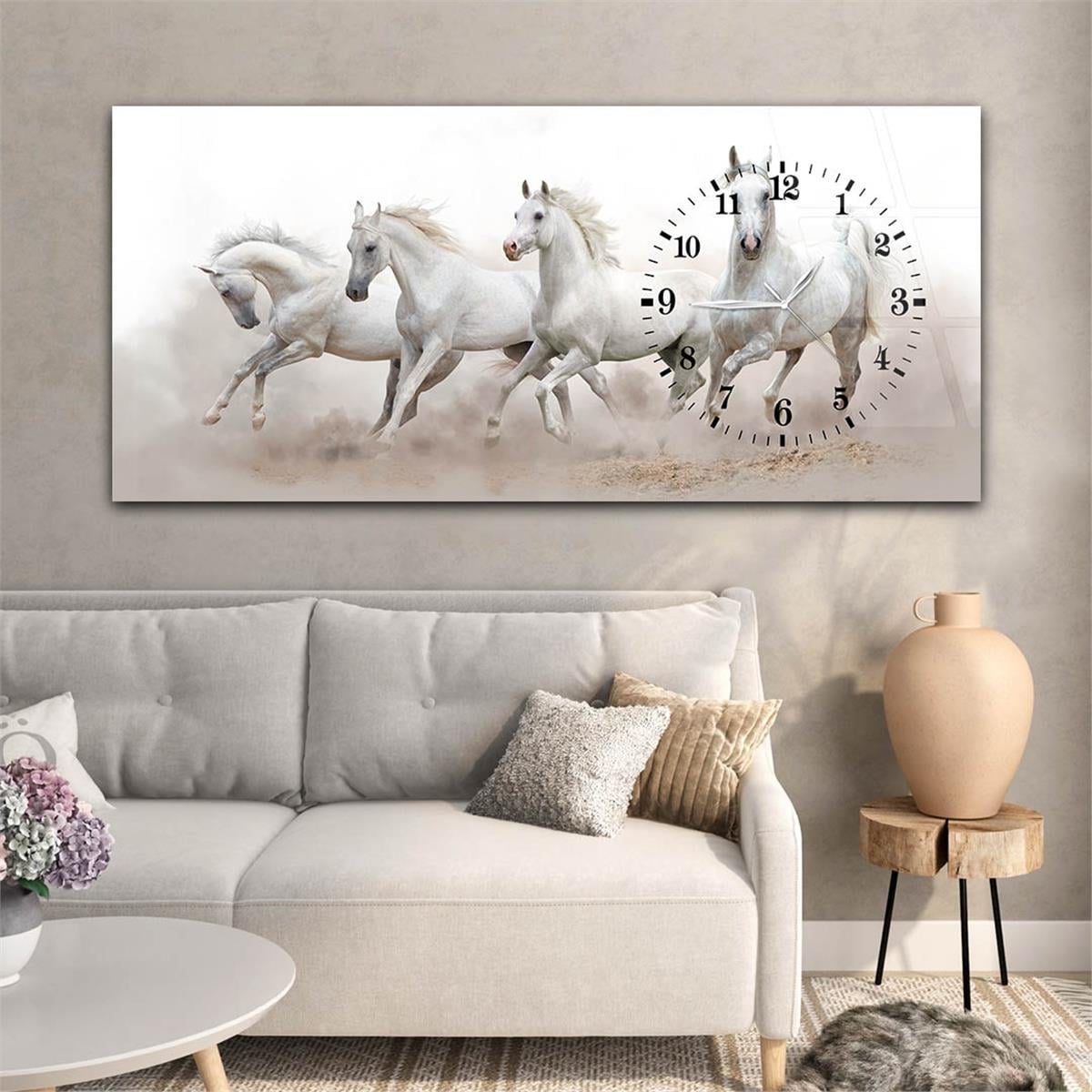 Yatay Saatli Yandan Sanat ve Doğa Temalı Cam Tablo 069