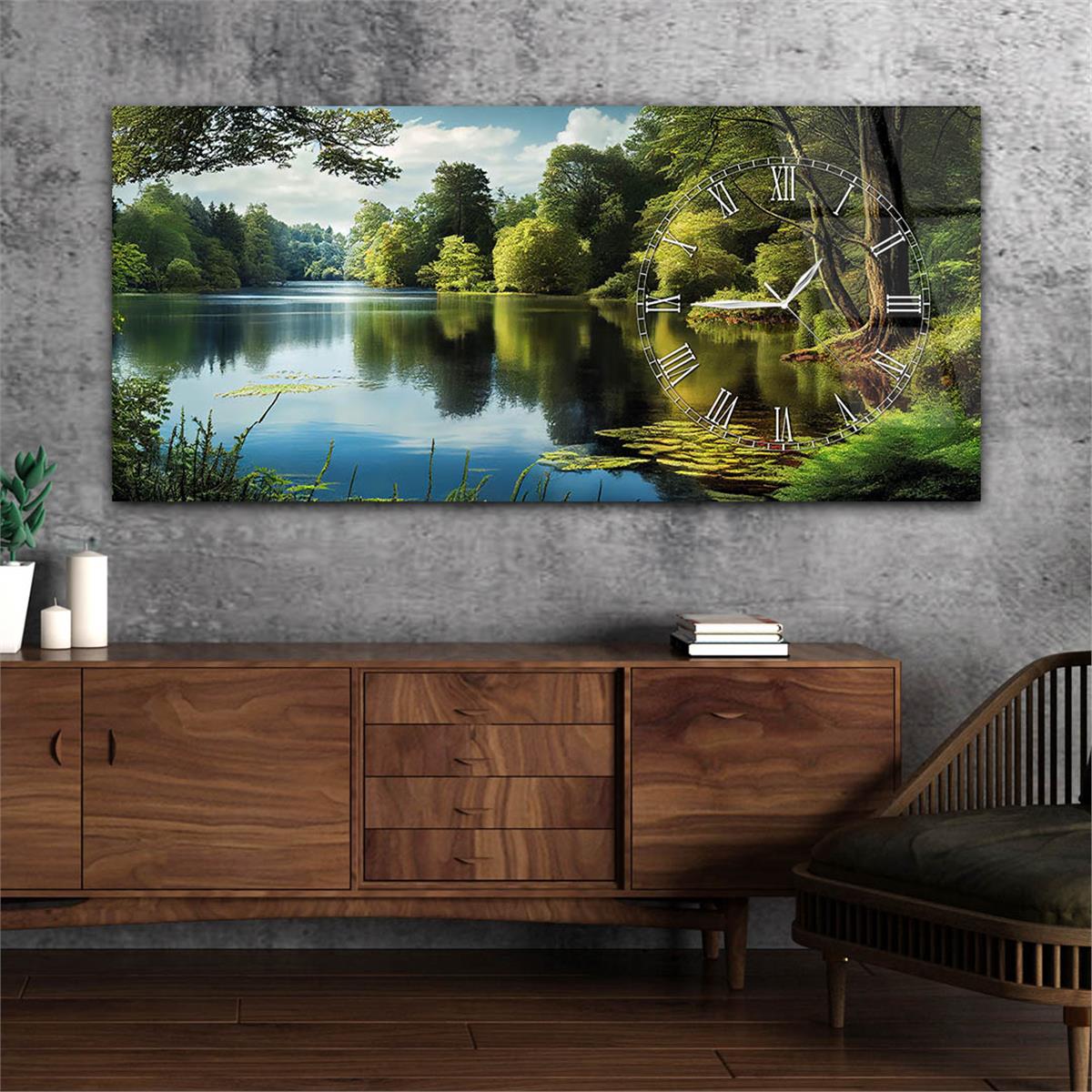 Yatay Saatli Yandan Sanat Temalı Cam Tablo 267