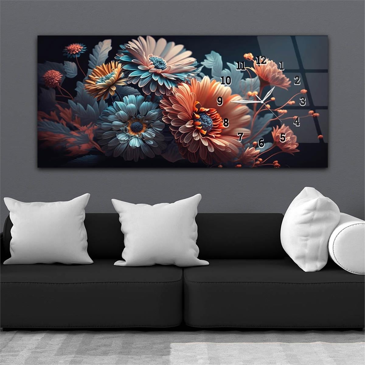 Horizontaal, Aan De Zijkant Voorzien Van Een Klok, Kunst en Natuur Thema Gehard Glasschilderij 183