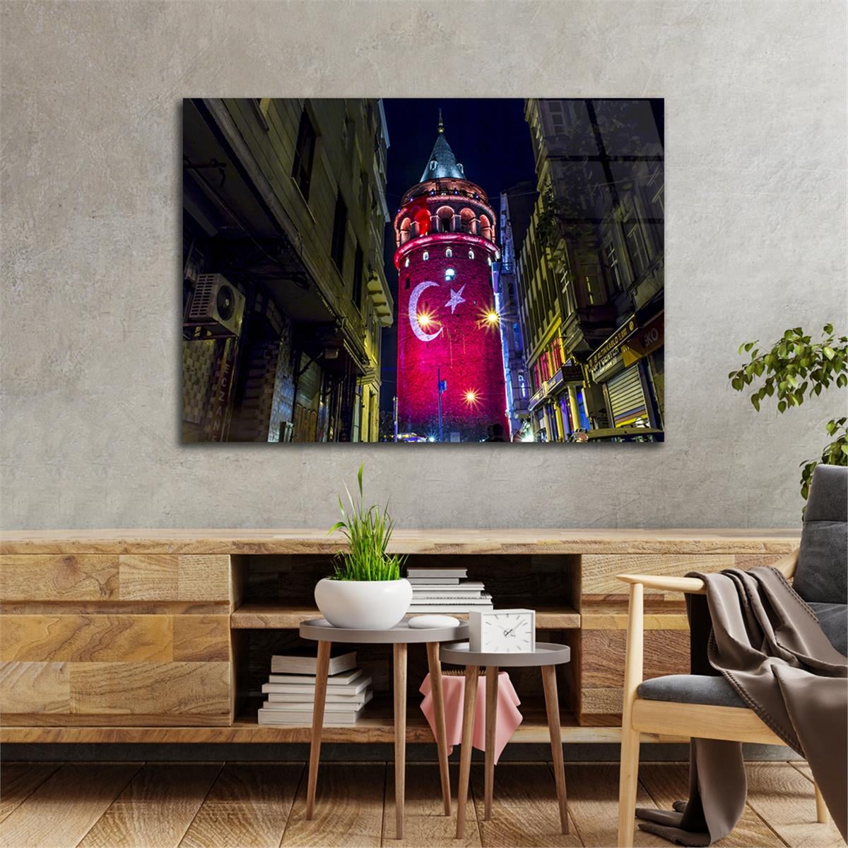 Galata Tower Turkish Flag Tempered Glass Wall Art