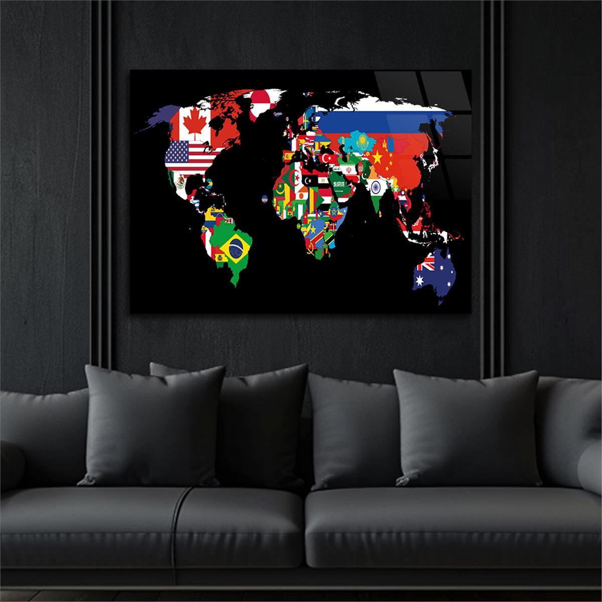 World Map Tempered Glass Wall Art