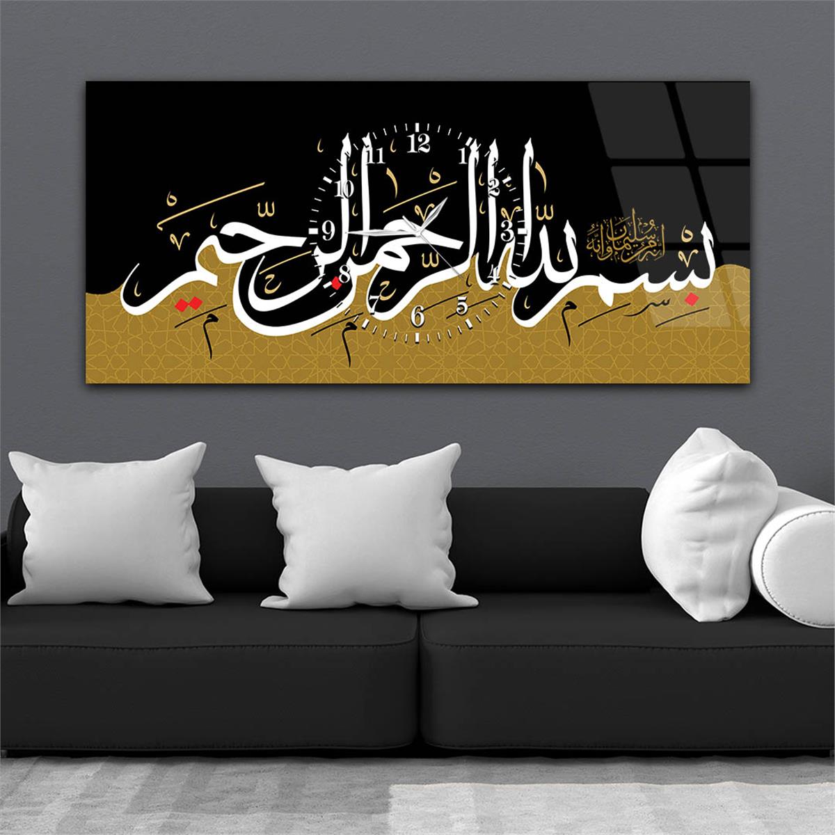 لوحة زجاجية أفقية ذات طابع ديني مع ساعة في الوسط 027