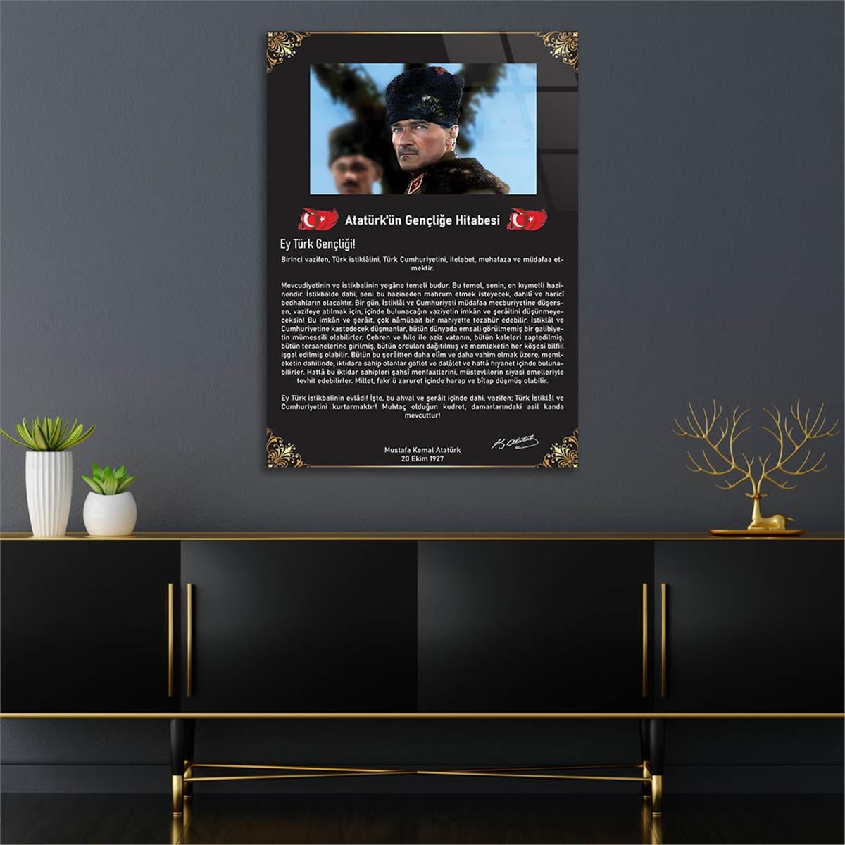 Atatürks adres tot de Turkse jeugd Glasschilderij